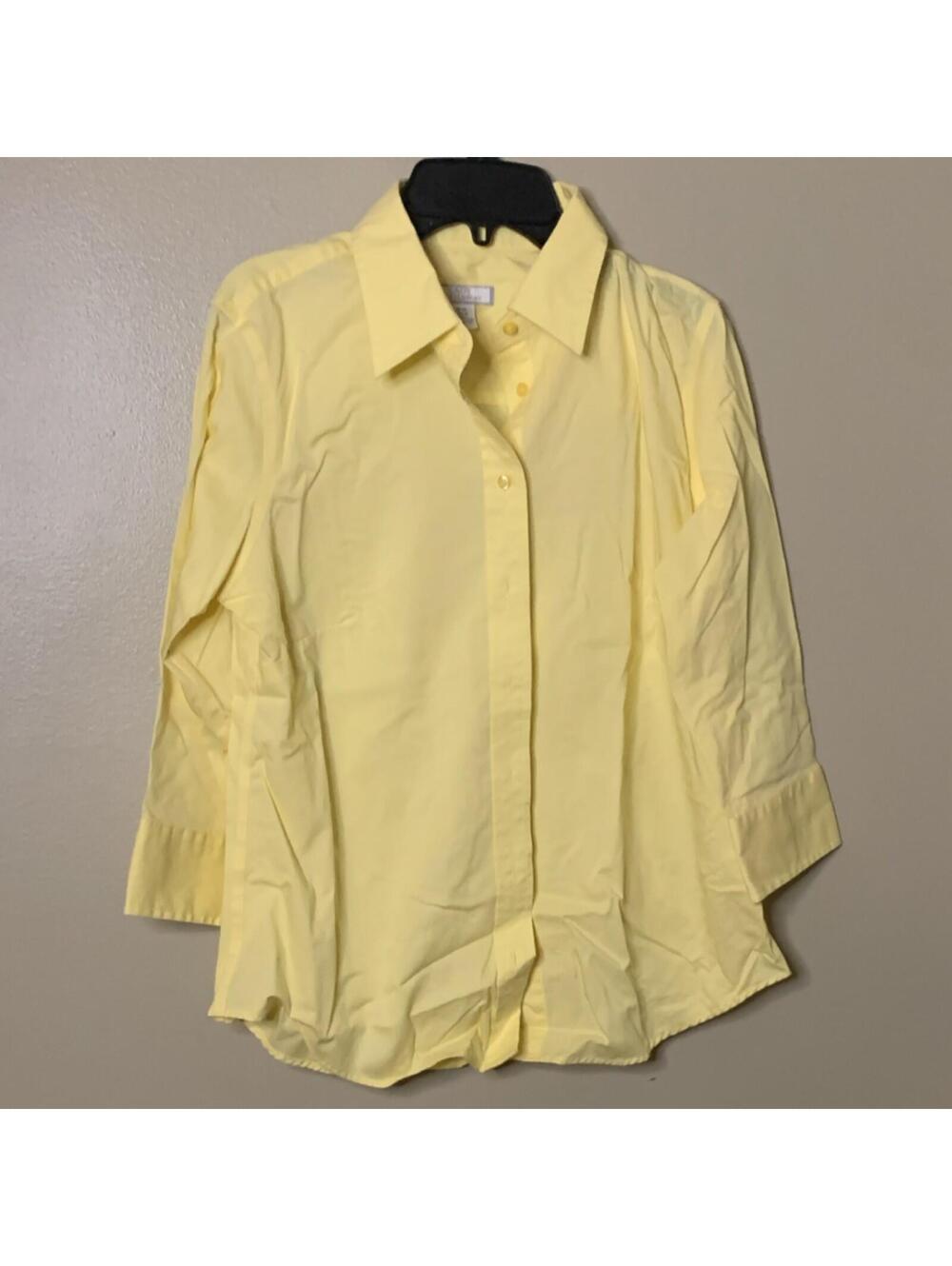 Lady Hathaway Yellow Collared 3/4 Sleeve Button Blouse 97% Cotton M